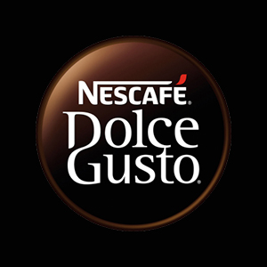 logo da marca nescafé dolce gusto em branco no fundo circular marrom