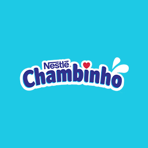 logo da marca chambinho em azul no fundo branco