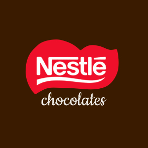 logo da marca chocolates nestlé em vermelho e branco no fundo marrom