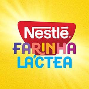 logo da marca farinha láctea colorido em fundo amarelo