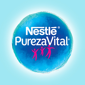 logo da marca nestle pureza vital em branco no fundo circular azul