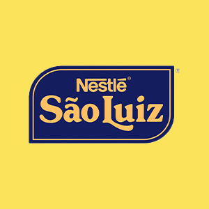 logo da marca são luiz em dourado com bordas azul escuro, em fundo amarelo