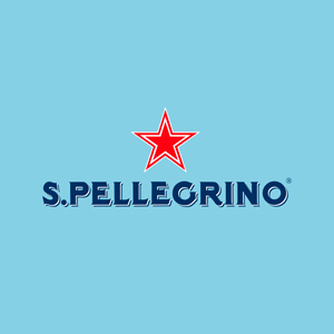 logo da marca são pellegrino em azul escuro no fundo azul claro